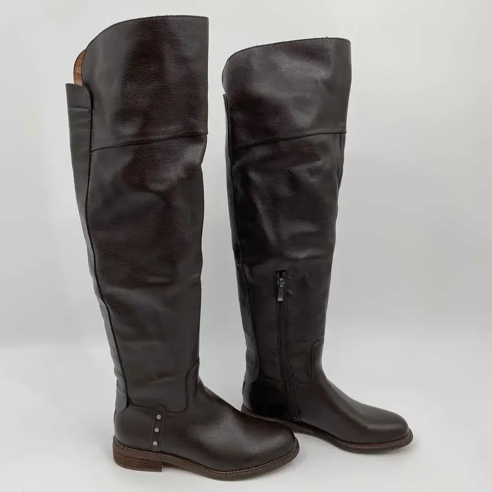 Franco Sarto Brown Halenna Boots | Leather Slip-On Over-the-Knee, Size 7.5